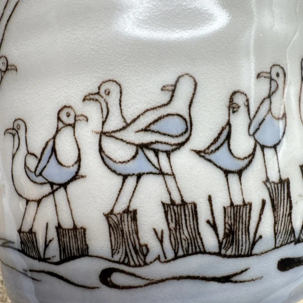 Otigiri Vase Vintage 80s Seagulls Birds‎ Porcelain Coastal Nautical Beach Decor